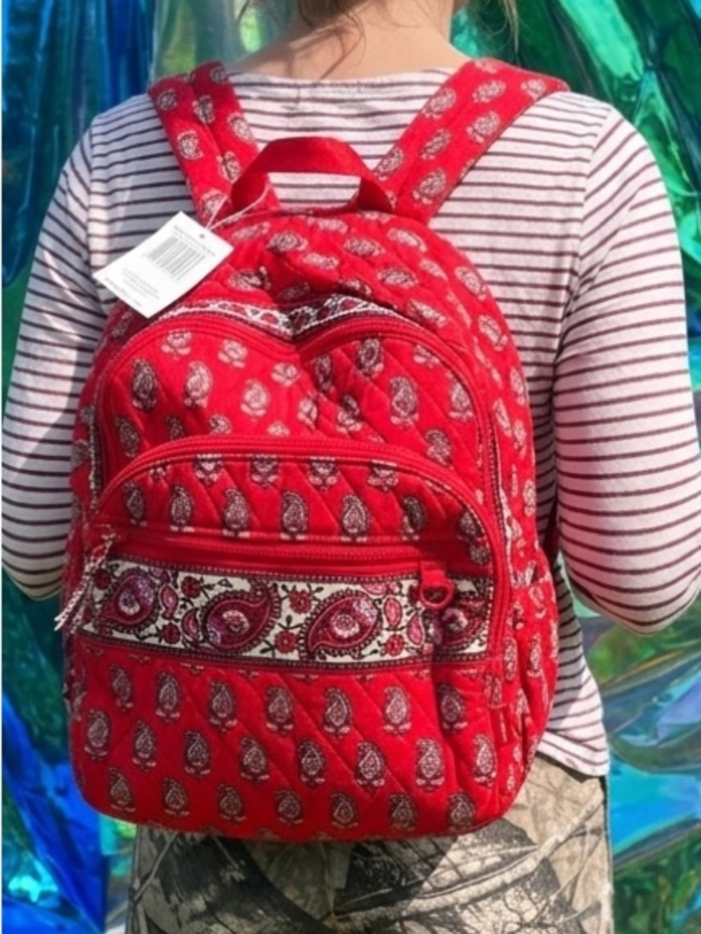 NWT Brancroft Red Paisley Floral Striped Quilted Backpack
